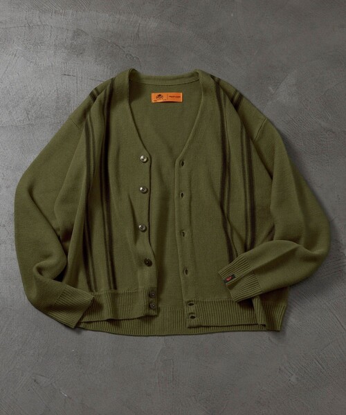 RED KAP（レッドキャップ）の「RED KAP/レッドキャップ 別注 ガーター編み ストライプ カーディガン（カーディガン/ボレロ・メンズ・ワインレッド/オリーブ/ブラック・MEDIUM/LARGE/SMALL）」の11枚目の写真