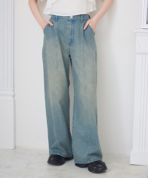 ems excite(エムズエキサイト)の「ビジューデニムPT(デニムパンツ・レディース・ケミカルウォッシュ/ダークブルー/ブラック・FREE)」の2枚目の写真