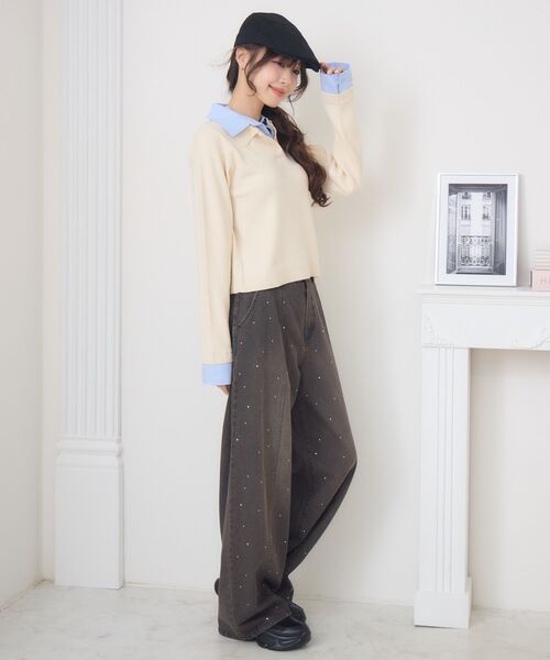 ems excite(エムズエキサイト)の「ビジューデニムPT(デニムパンツ・レディース・ケミカルウォッシュ/ダークブルー/ブラック・FREE)」の8枚目の写真