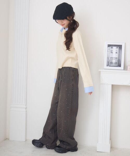 ems excite(エムズエキサイト)の「ビジューデニムPT(デニムパンツ・レディース・ケミカルウォッシュ/ダークブルー/ブラック・FREE)」の10枚目の写真