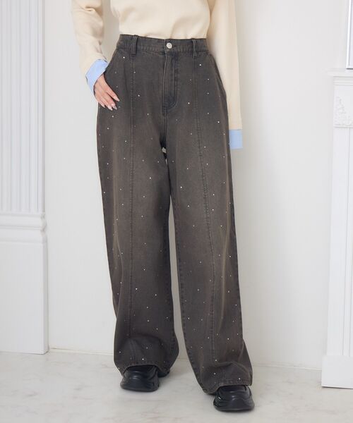 ems excite(エムズエキサイト)の「ビジューデニムPT(デニムパンツ・レディース・ケミカルウォッシュ/ダークブルー/ブラック・FREE)」の11枚目の写真