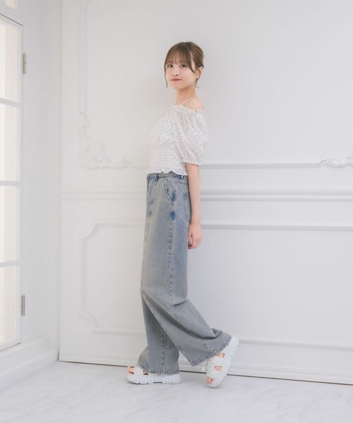 ems excite(エムズエキサイト)の「ビジューデニムPT(デニムパンツ・レディース・ケミカルウォッシュ/ダークブルー/ブラック・FREE)」の18枚目の写真