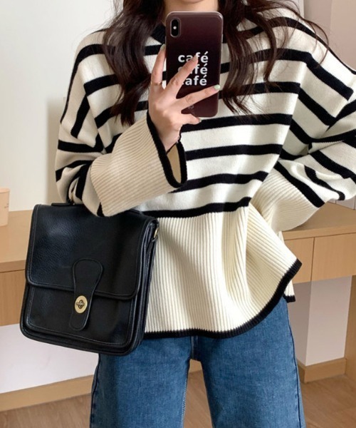 cammie(キャミー)の「ボーダールーズニット(ニット/セーター・レディース・ホワイト/ブラック・F)」の3枚目の写真