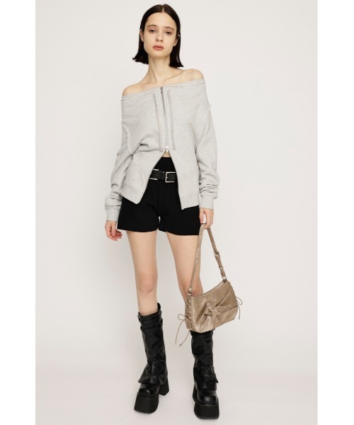 SLY（スライ）の「RIB KNIT BACK PK S/PT リブ ニット バックポケット ショートパンツ 秋服 冬服（スラックス・レディース・ブラック/杢グレー・FREE）」の5枚目の写真