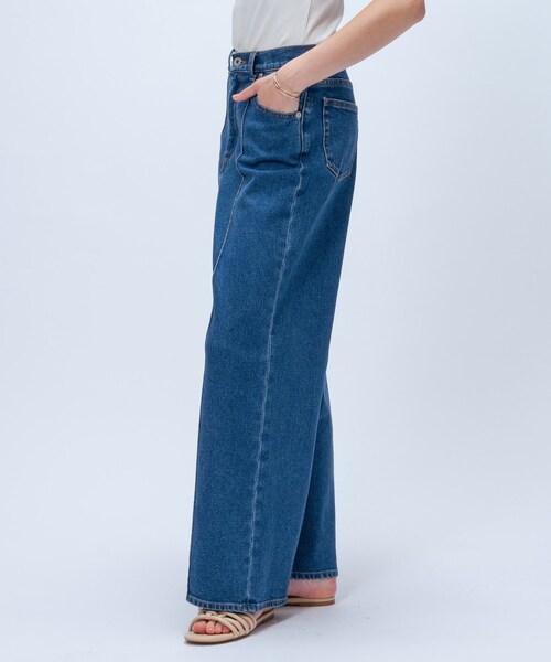 cloenc（クロエンス）の「【マシンウォッシュ】ストレッチデニムワイドパンツ（デニムパンツ・レディース・ブルー/ネイビー・01/02/03）」の5枚目の写真