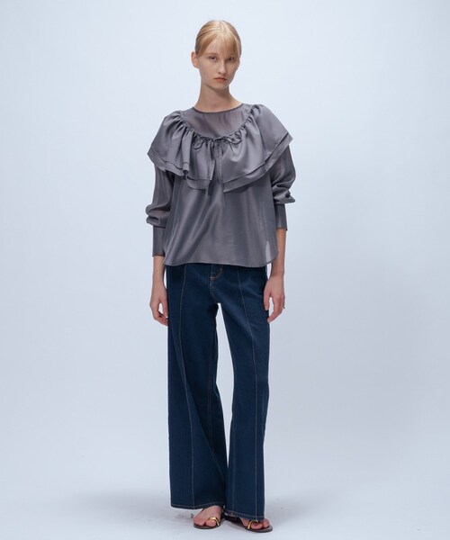 cloenc（クロエンス）の「【マシンウォッシュ】ストレッチデニムワイドパンツ（デニムパンツ・レディース・ブルー/ネイビー・01/02/03）」の12枚目の写真