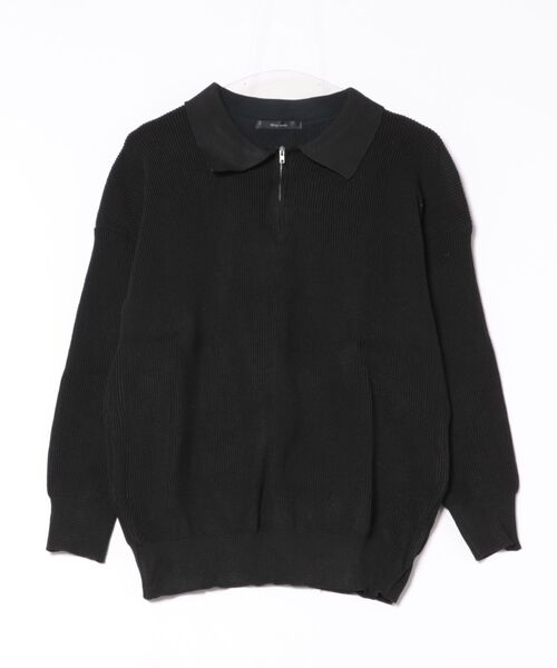 NO WAY（ノーウェイ）の「ハーフジップニットポロ（ポロシャツ・メンズ・グレー/ベージュ/ブラック・MEDIUM）」の2枚目の写真