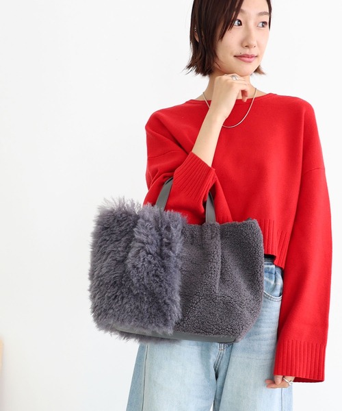 T・S・L（ティーエスエル）の「ファー切り替えトートバッグ（トートバッグ・レディース・モカ/グレー/アイボリー・FREE）」の3枚目の写真