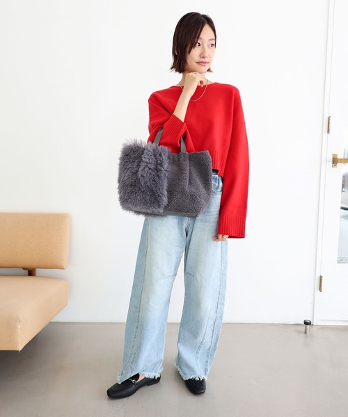 T・S・L（ティーエスエル）の「ファー切り替えトートバッグ（トートバッグ・レディース・モカ/グレー/アイボリー・FREE）」の9枚目の写真