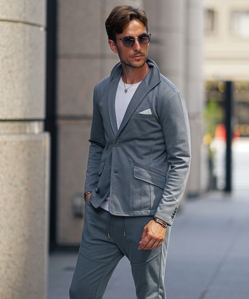 SOMEDIFF（サムディフ）の「【2点セット】毛玉ができないイタリアンカラーセットアップ メンズ スウェット 上下セット スーツ ジャケット スキニーパンツ 春服 冬服（セットアップ・メンズ・ブラック/カーキ/チャコール・M/L/XL）」の9枚目の写真