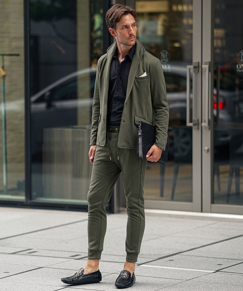 SOMEDIFF（サムディフ）の「【2点セット】毛玉ができないイタリアンカラーセットアップ メンズ スウェット 上下セット スーツ ジャケット スキニーパンツ 春服 冬服（セットアップ・メンズ・ブラック/カーキ/チャコール・M/L/XL）」の14枚目の写真