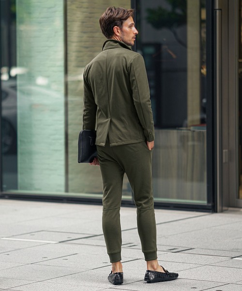 SOMEDIFF（サムディフ）の「【2点セット】毛玉ができないイタリアンカラーセットアップ メンズ スウェット 上下セット スーツ ジャケット スキニーパンツ 春服 冬服（セットアップ・メンズ・ブラック/カーキ/チャコール・M/L/XL）」の15枚目の写真