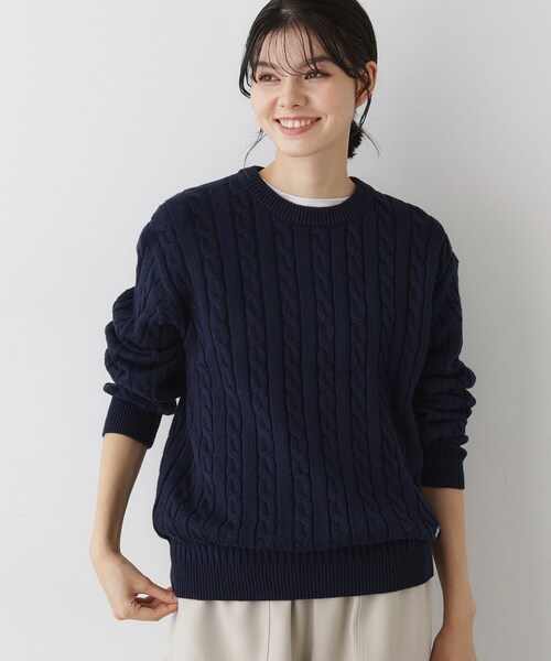 Dessin（デッサン）の「【ユニセックス・洗える】クルーネックケーブルニット（ニット/セーター・レディース・ネイビー/ピンク系/グレー・04/03/01/02）」の2枚目の写真