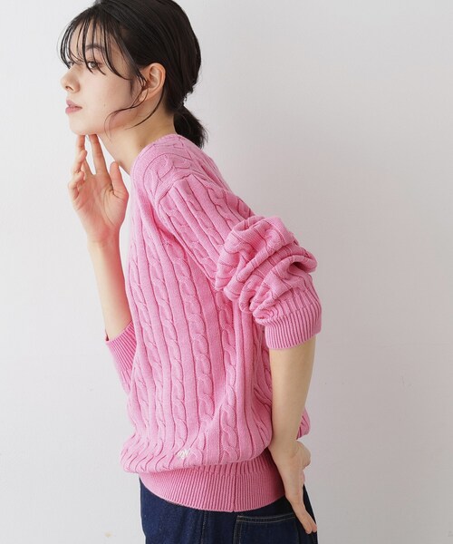 Dessin（デッサン）の「【ユニセックス・洗える】クルーネックケーブルニット（ニット/セーター・レディース・ネイビー/ピンク系/グレー・04/03/01/02）」の8枚目の写真