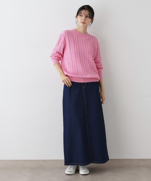 Dessin（デッサン）の「【ユニセックス・洗える】クルーネックケーブルニット（ニット/セーター・レディース・ネイビー/ピンク系/グレー・04/03/01/02）」の9枚目の写真