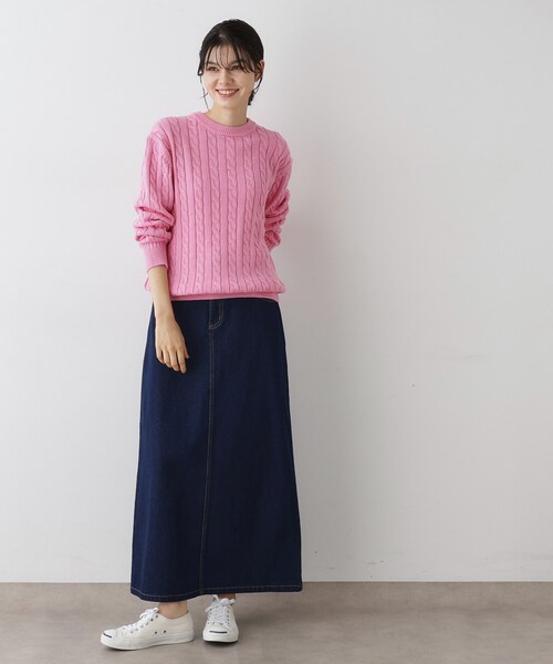 Dessin（デッサン）の「【ユニセックス・洗える】クルーネックケーブルニット（ニット/セーター・レディース・ネイビー/ピンク系/グレー・04/03/01/02）」の10枚目の写真