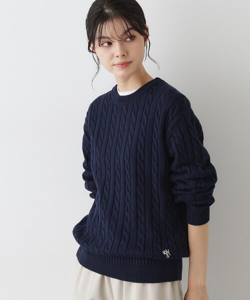 Dessin（デッサン）の「【ユニセックス・洗える】クルーネックケーブルニット（ニット/セーター・レディース・ネイビー/ピンク系/グレー・04/03/01/02）」の12枚目の写真