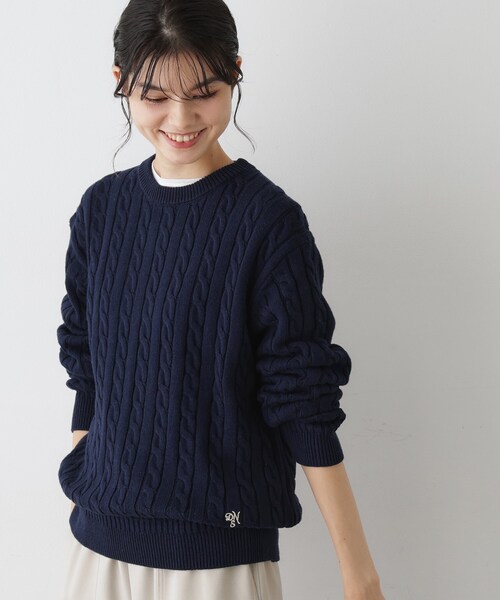 Dessin（デッサン）の「【ユニセックス・洗える】クルーネックケーブルニット（ニット/セーター・レディース・ネイビー/ピンク系/グレー・04/03/01/02）」の13枚目の写真