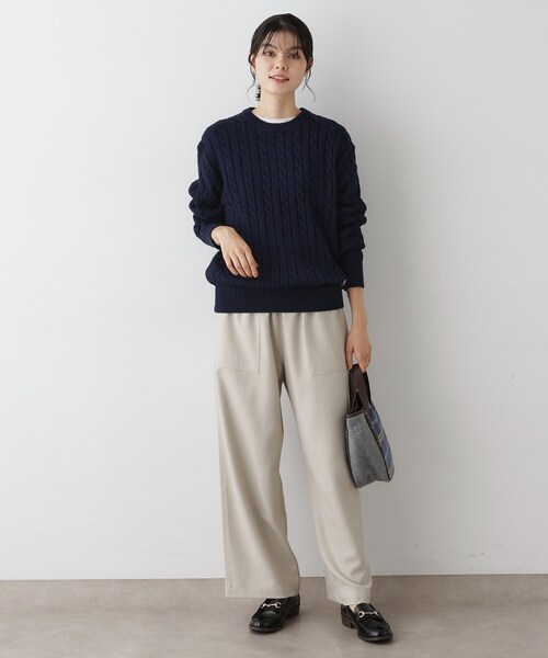 Dessin（デッサン）の「【ユニセックス・洗える】クルーネックケーブルニット（ニット/セーター・レディース・ネイビー/ピンク系/グレー・04/03/01/02）」の14枚目の写真