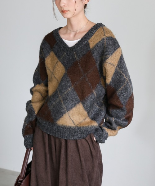 mocaページ select MOCA（セレクトモカ）の「モヘアアーガイルVネックニット