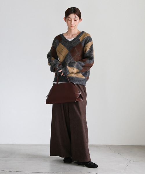 select MOCA(セレクトモカ)の「モヘアアーガイルVネックニット(ニット/セーター・レディース・グレー/チャコールグレー・FREE)」の3枚目の写真