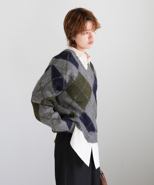 select MOCA(セレクトモカ)の「モヘアアーガイルVネックニット(ニット/セーター・レディース・グレー/チャコールグレー・FREE)」の13枚目の写真
