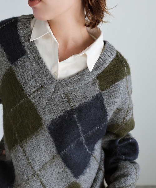 select MOCA（セレクトモカ）の「モヘアアーガイルVネックニット