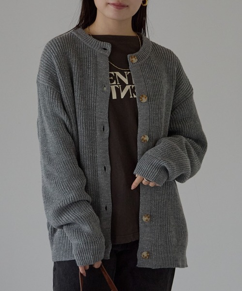 Fizz(フィズ)の「ラメニットカーディガン(Tシャツ/カットソー・レディース・ダークグリーン/グレー/ブラック/アイボリー・M)」の3枚目の写真