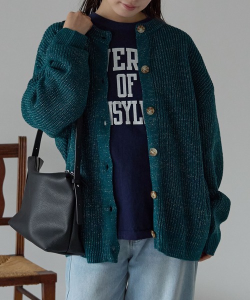 Fizz(フィズ)の「ラメニットカーディガン(Tシャツ/カットソー・レディース・ダークグリーン/グレー/ブラック/アイボリー・M)」の4枚目の写真