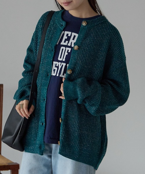 Fizz(フィズ)の「ラメニットカーディガン(Tシャツ/カットソー・レディース・ダークグリーン/グレー/ブラック/アイボリー・M)」の5枚目の写真