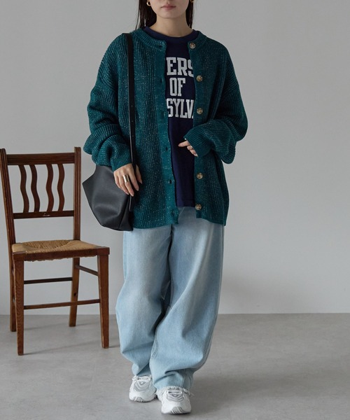 Fizz(フィズ)の「ラメニットカーディガン(Tシャツ/カットソー・レディース・ダークグリーン/グレー/ブラック/アイボリー・M)」の9枚目の写真