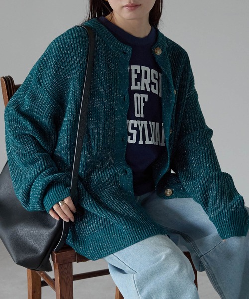 Fizz(フィズ)の「ラメニットカーディガン(Tシャツ/カットソー・レディース・ダークグリーン/グレー/ブラック/アイボリー・M)」の11枚目の写真