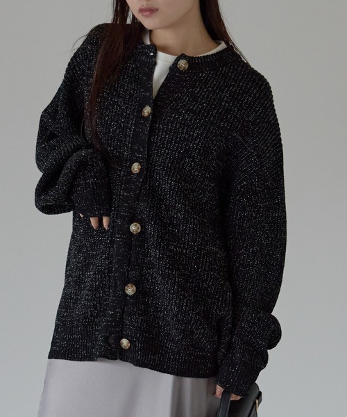 Fizz(フィズ)の「ラメニットカーディガン(Tシャツ/カットソー・レディース・ダークグリーン/グレー/ブラック/アイボリー・M)」の12枚目の写真