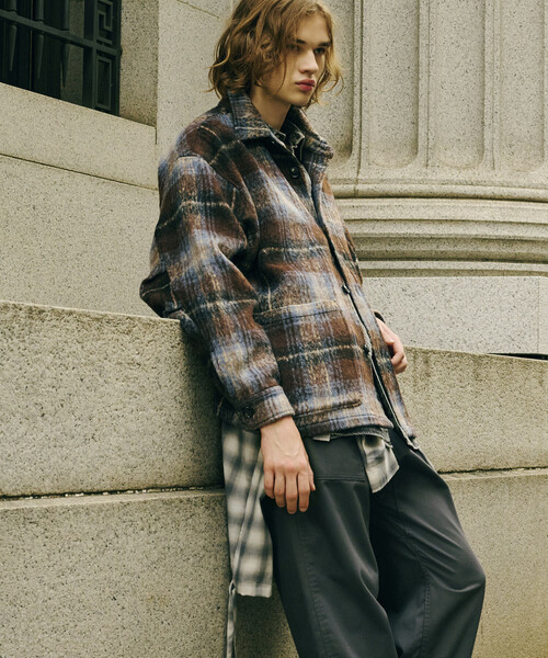 FREAK'S STORE(フリークスストア)の「PUBLUX/パブリュクス シャギーオーバーチェックジャケット(限定展開)(ブルゾン・メンズ・ライトグレー/ブラウン・SMALL/MEDIUM/LARGE)」の4枚目の写真
