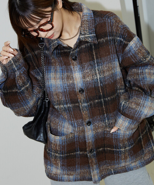 FREAK'S STORE(フリークスストア)の「PUBLUX/パブリュクス シャギーオーバーチェックジャケット(限定展開)(ブルゾン・メンズ・ライトグレー/ブラウン・SMALL/MEDIUM/LARGE)」の7枚目の写真