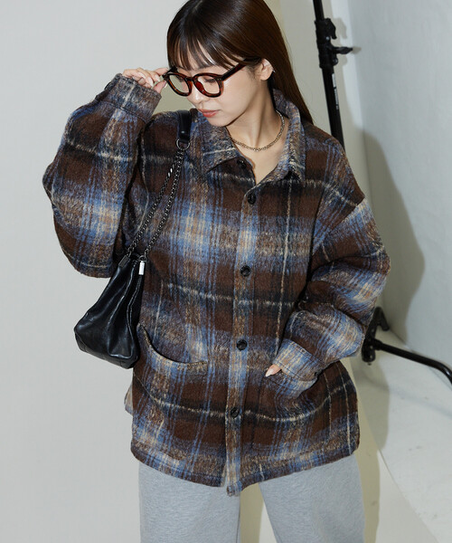 FREAK'S STORE(フリークスストア)の「PUBLUX/パブリュクス シャギーオーバーチェックジャケット(限定展開)(ブルゾン・メンズ・ライトグレー/ブラウン・SMALL/MEDIUM/LARGE)」の8枚目の写真