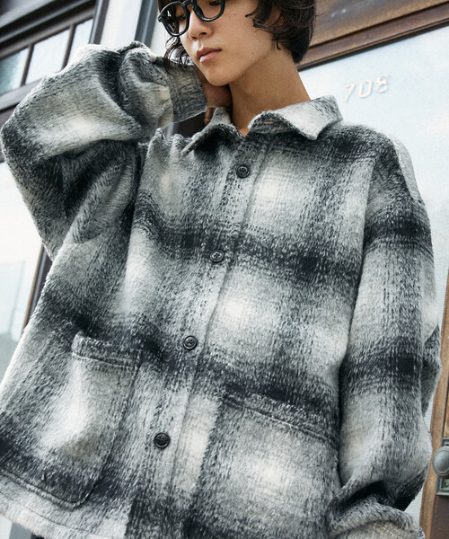 FREAK'S STORE(フリークスストア)の「PUBLUX/パブリュクス シャギーオーバーチェックジャケット(限定展開)(ブルゾン・メンズ・ライトグレー/ブラウン・SMALL/MEDIUM/LARGE)」の18枚目の写真