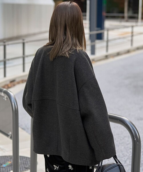 coen（コーエン）の「ライトメルトン ノーカラーミドルコート（ノーカラーコート・レディース・モカ/ナチュラル/ダークグレー・M/L）」の22枚目の写真