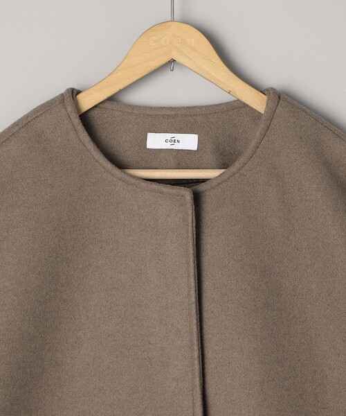 coen（コーエン）の「ライトメルトン ノーカラーミドルコート（ノーカラーコート・レディース・モカ/ナチュラル/ダークグレー・M/L）」の10枚目の写真