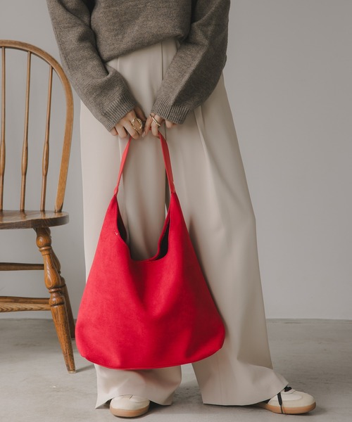 赤 スエード ショルダーバッグ セール】【ポーチ付】フェイクスエード ワンショルダーバッグ