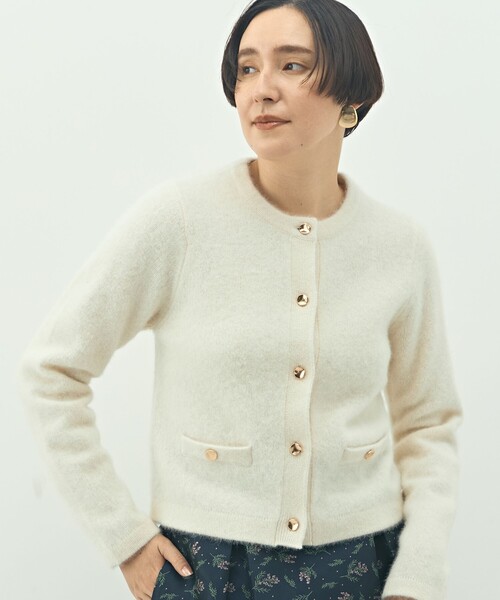 NOLLEY’S(ノーリーズ)の「ヘアリークルーネックニットジャケット(カーディガン/ボレロ・レディース・ネイビー/グレー/キナリ/ベビーピンク・38)」の8枚目の写真