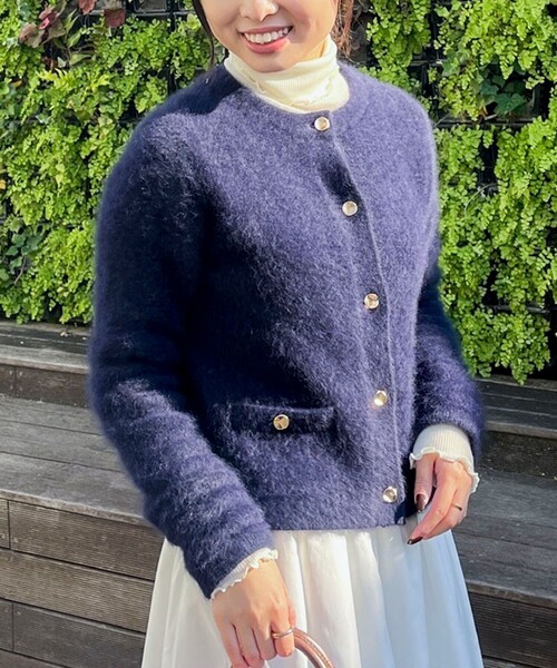 NOLLEY’S(ノーリーズ)の「ヘアリークルーネックニットジャケット(カーディガン/ボレロ・レディース・ネイビー/グレー/キナリ/ベビーピンク・38)」の18枚目の写真