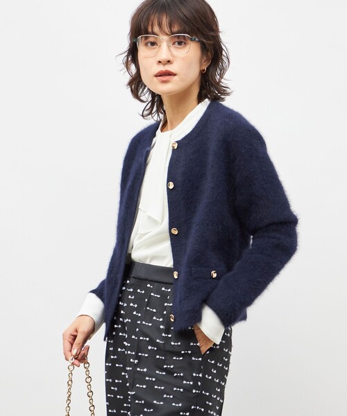 NOLLEY’S(ノーリーズ)の「ヘアリークルーネックニットジャケット(カーディガン/ボレロ・レディース・ネイビー/グレー/キナリ/ベビーピンク・38)」の22枚目の写真