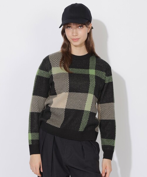 CB CRESTBRIDGE(シービークレストブリッジ)の「クレストブリッジビッグチェックニット(ニット/セーター・レディース・ブルー系その他7/グリーン系その他・3/1)」の2枚目の写真