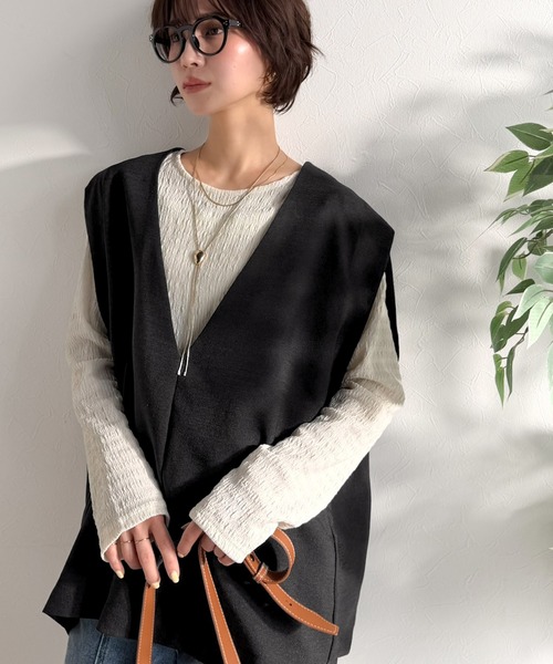 Classical Evon（クラシカルエヴォン）の「【Classical Evon】シンプルな品をまとう。リネンタッチベスト（Vネック）（ベスト・レディース・ブラウン/チャコール/ブラック・MEDIUM/SMALL/X-LARGE/LARGE）」の9枚目の写真