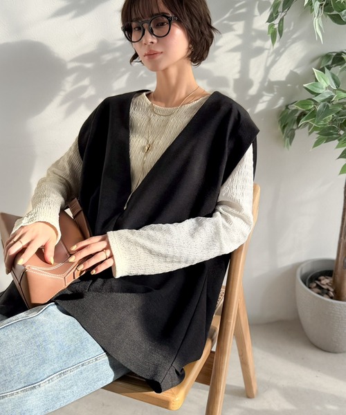 Classical Evon（クラシカルエヴォン）の「【Classical Evon】シンプルな品をまとう。リネンタッチベスト（Vネック）（ベスト・レディース・ブラウン/チャコール/ブラック・MEDIUM/SMALL/X-LARGE/LARGE）」の10枚目の写真