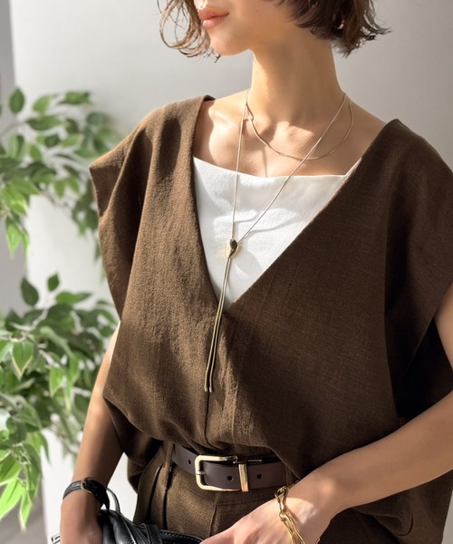 Classical Evon（クラシカルエヴォン）の「【Classical Evon】シンプルな品をまとう。リネンタッチベスト（Vネック）（ベスト・レディース・ブラウン/チャコール/ブラック・MEDIUM/SMALL/X-LARGE/LARGE）」の13枚目の写真