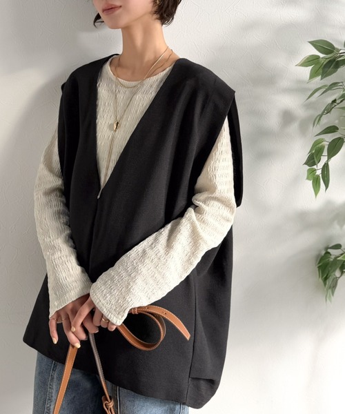 Classical Evon（クラシカルエヴォン）の「【Classical Evon】シンプルな品をまとう。リネンタッチベスト（Vネック）（ベスト・レディース・ブラウン/チャコール/ブラック・MEDIUM/SMALL/X-LARGE/LARGE）」の21枚目の写真