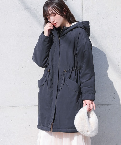 ネイビー フード付き モッズコート 機能素材】『裏ボアモッズコート』（モッズコート）｜n'OrLABEL