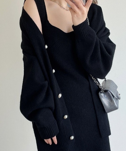 セール】【2025秋冬新作】【セットアップ】リブタイトニットワンピース